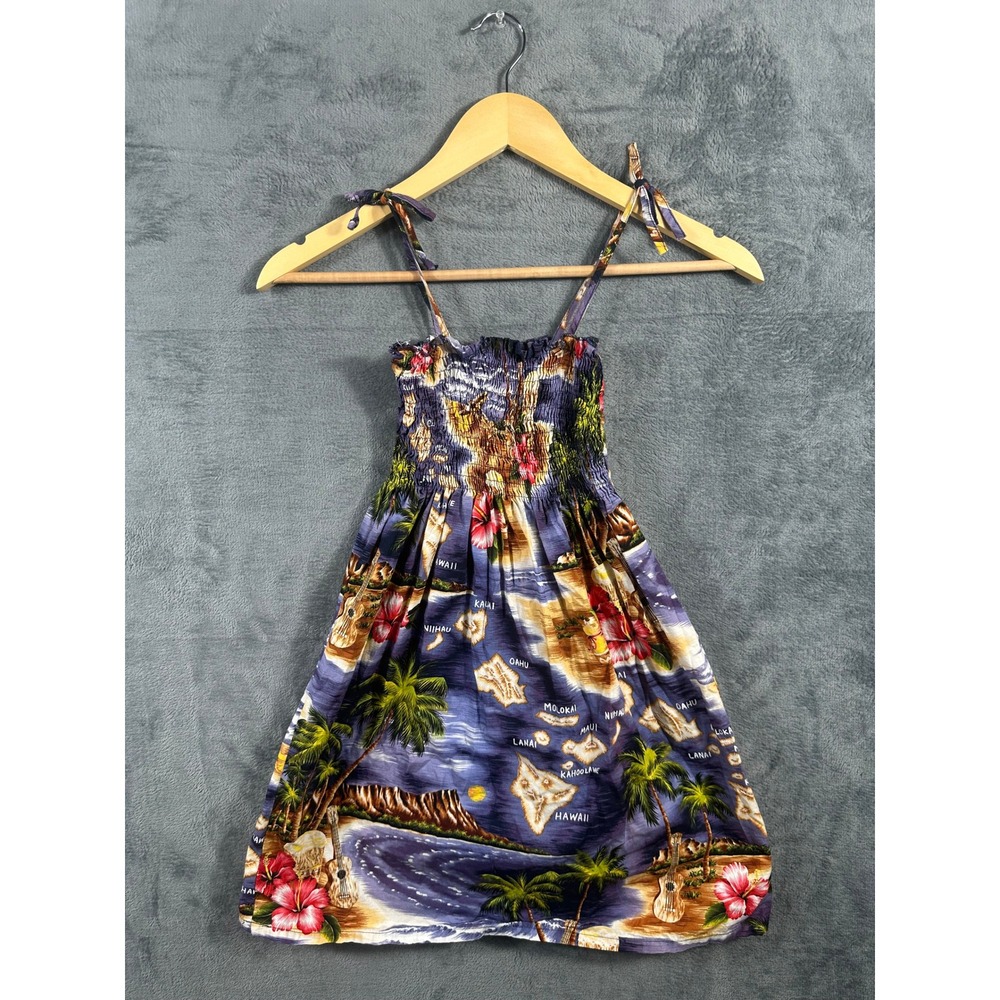 RJC Sportswear Girls Hawaiian Map Print Smocked Sundress Size 12 Made in Hawaii
